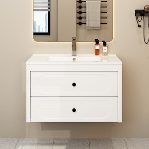 FUFU&GAGA Modern Wall-Mounted Bathroom Vanity with Faucet - White and Drawers - 1 of 4