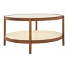 33.4” Modern Farmhouse 2-Tier Coffee Table with Glass Top,Rattan Storage Shelf and Solid Wood Legs for Living Room-Baofuwish - 3 of 4