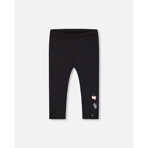 Deux par Deux Girl Organic Cotton Capri Legging Black and Small Flower - 1 of 4