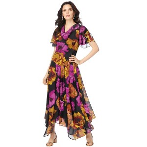 Roaman's Women's Plus Size Floral Sequin Dress - 1 of 4