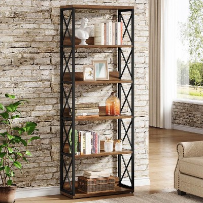 Hommoo 6-Tier Floor Standing Bookshelf with Open Shelves Brown