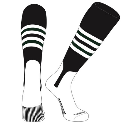 PEAR SOX OTC Baseball Softball Stirrup Socks (F, 7in) Black, White, Forest Green (L)