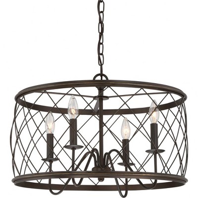 Palladian Bronze 21" Circular Diamond Cage Pendant Light
