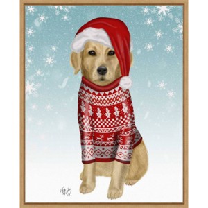 Amanti Art 23"x28" Golden Retriever in Christmas Sweater Fab Funky Framed Canvas Wall Art - 1 of 4