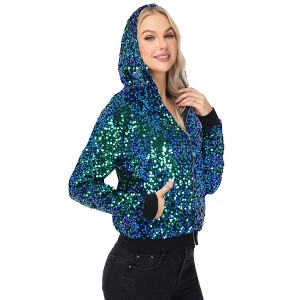 Anna-Kaci Women's Zip-Up Hoodie Jacket with Allover Sequin Embellishments and Ribbed Trim - 1 of 4