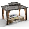 Hardtop Gazebo, Outdoor Polycarbonate Double Roof Canopy, Aluminum Frame Permanent Pavilion with Curtains - 3 of 4