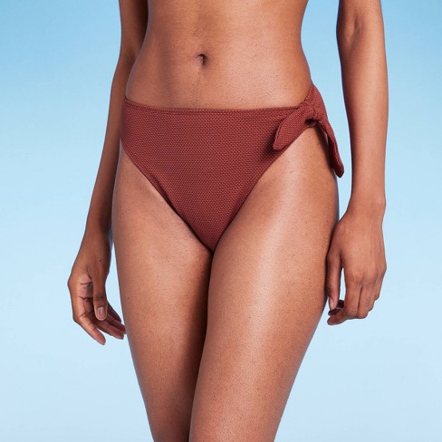 Women's Pique Textured High Leg Cheeky High Waist Bikini Bottom - Wild  Fable™ Rust M