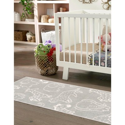 Gray and Ivory Safari Animal Kids Runner Rug