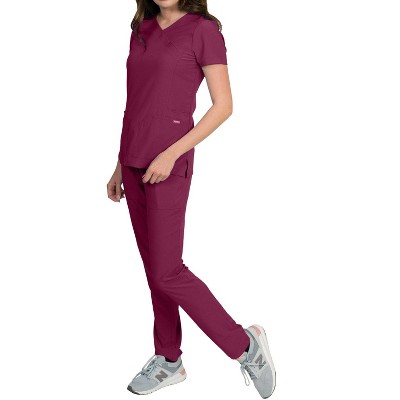 Medgear Celeste Women's Stretch Scrubs Cross Over Neckline Top and Slim Leg Pants