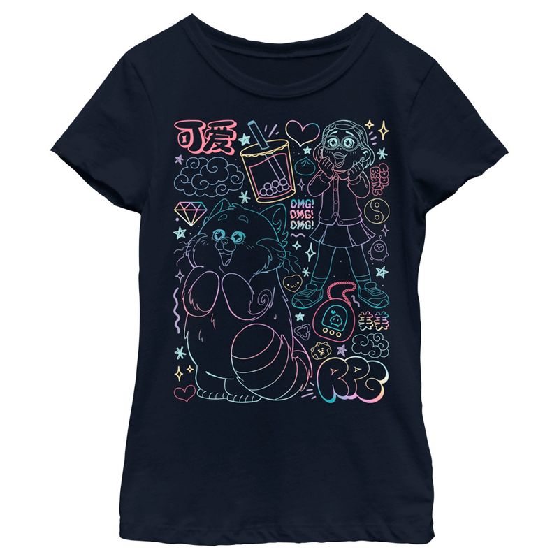 Girl's Turning Red Neon Doodles Mei Lee T-Shirt, 1 of 5