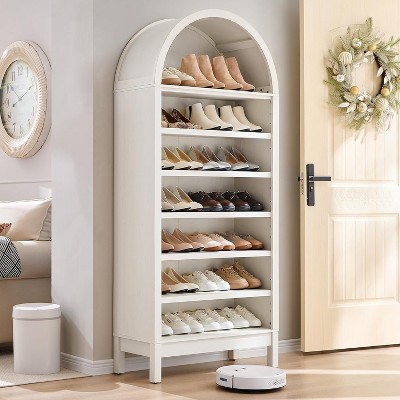 71" Shoe Rack with 3 Adjustable Shelves, Wooden 8 Tiers shoe organizer for 24 Pairs Shoe, Vertical Tall Shoe Storage, White