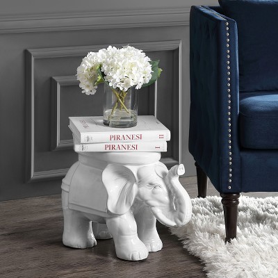 happimess White Elephant 14.2" Ceramic Garden Stool, Antique White