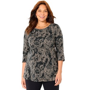 Catherines Women's Plus Size Suprema Feather Together Tee - 1 of 4