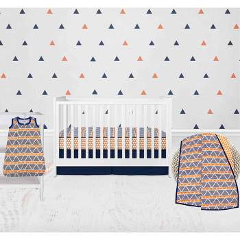 Bacati - Boys Triangles Orange Navy 4 pc Crib Bedding Set with Sleeping Bag