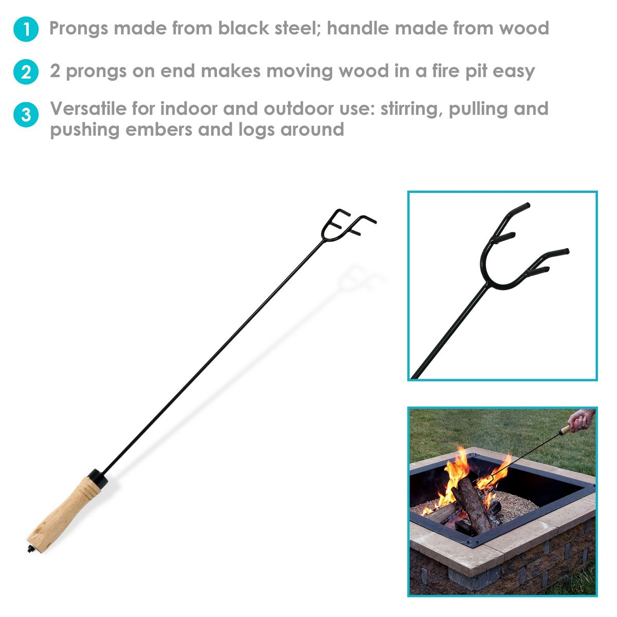 Sunnydaze Indoor/Outdoor Steel Camp Fire Pit or Fireplace Log Poker Stick Tool with Wooden Handle - 26" - thumbnail 3