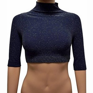 Women's Women Mock Neck Glitter Crop Top - Phat Buddha - 1 of 2