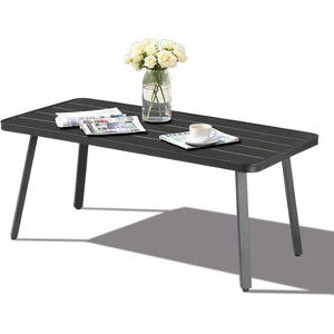 VINGLI Small Steel Outdoor Patio Coffee Table, All Weather Metal Outdoor Large Side Table for Patio Balcony Porch and Living Room, Rectangle, Black - 1 of 4