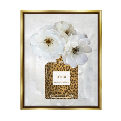 Stupell Industries Leopard Print Perfume Bottle Glam White Spring Florals  Gold Floater Framed Canvas Wall Art, 16 X 20 : Target