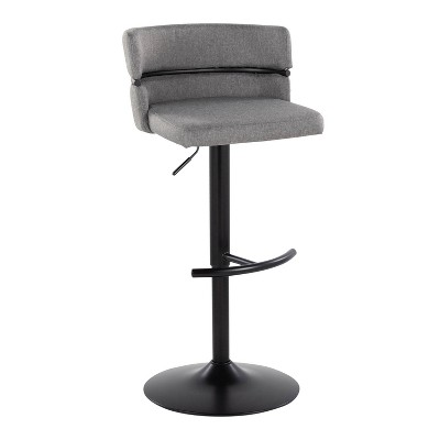 Set of 2 Adjustable Light Gray Swivel Barstools with Black Metal Base