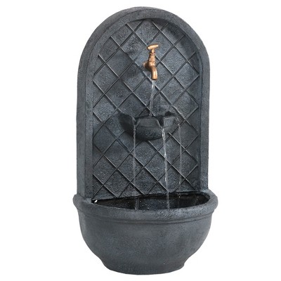 Sunnydaze 26"H Electric Polystone Messina Outdoor Wall-Mount Water Fountain, Lead Finish