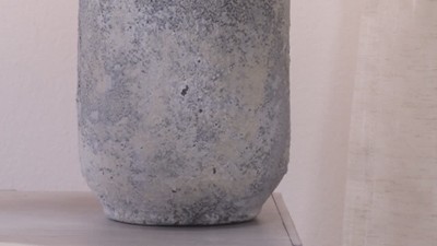 Gray Ceramic Table Lamp with Cream Drum Shade