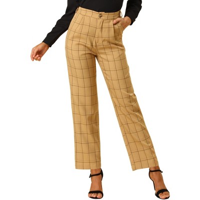 INSPIRE CHIC Women's Plaid Elastic Waist Casual Work Office Long Pants