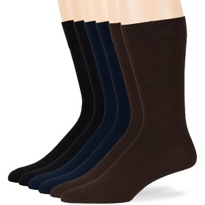 Men Dress Solid Socks Cotton - 6 Pack - Casual, Crew, Lightweight, Business - Shoe 9-12 L, 12-15 XL - Black, Brown, Beige| 7BIGSTARS KINGDOM - 1 of 4