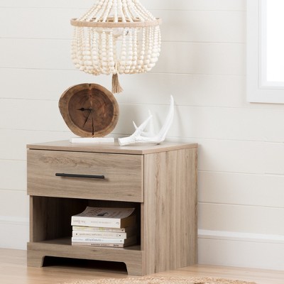 Rustic Oak 1-Drawer Nightstand with Metal Handle and Open Shelf