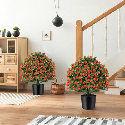 Costway 2 Pack Artificial Rose Topiary Ball Tree Faux Shrub Bushes with ...