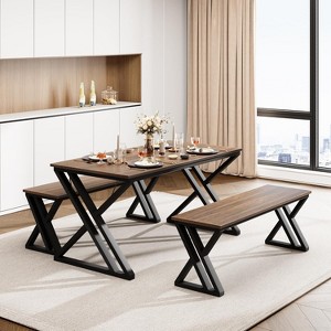 Dining Table Set for 4 with Marble Tabletop Kitchen Table with Benches Space Saving Dining Table Set - 1 of 4