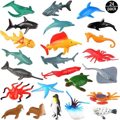 TEMI 24-Pack Realistic Sea Animal Figures, Plastic Ocean Toy Set with Turtle, Octopus & Shark for Pool Party and Educational Play