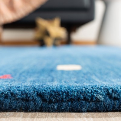 Blue Hand-Knotted Wool 8' x 10' Striped Area Rug