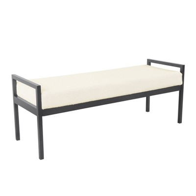 Cream Sherpa Upholstered Metal Bedroom Bench