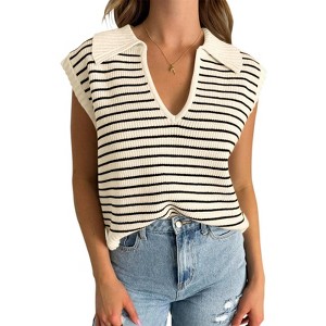 Coolmee Sweaters Vest for Women V Neck Lapel Collar Sleeveless Cap Sleeve Tops Clothes - 1 of 4