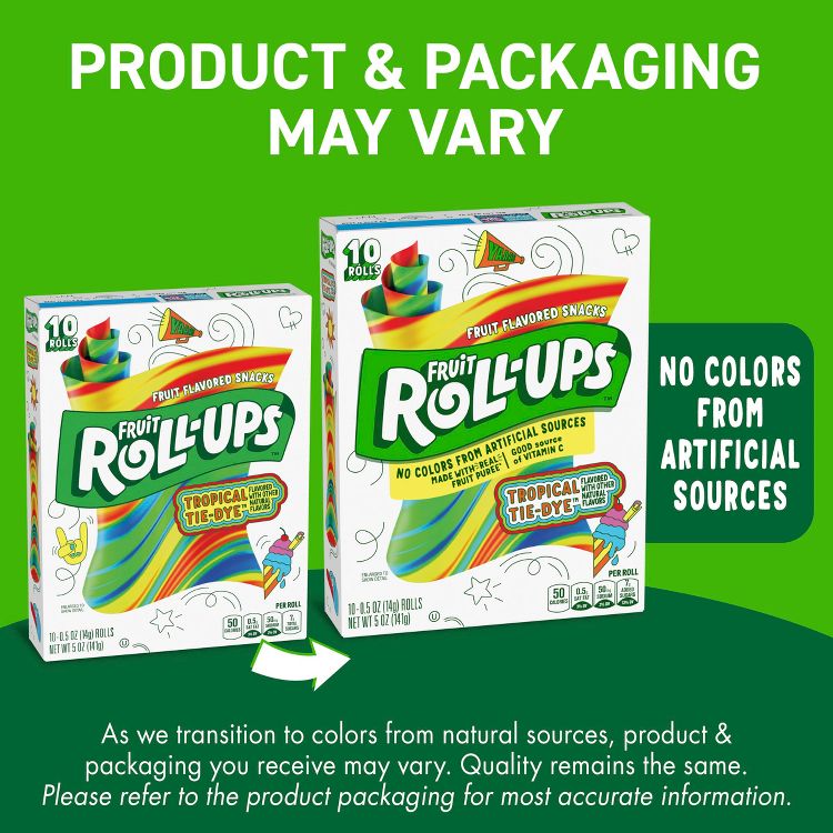 Betty Crocker Fruit Roll-Ups Tropical Tie-Dye Snacks - 10ct/5oz: Gluten-Free, Plant-Based, 3 of 8