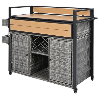 AZL1 Life Concept Utility Storage Bins Patio Backyard Garden Poolside Storage with 2 Shelves, 2 Doors, and 6 Drawer, Gray, 52.8"*28.3"*41.5"