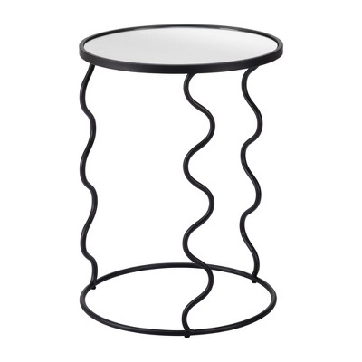 HomeRoots 24" Black Mirrored Glass and Steel Round Abstract End Table