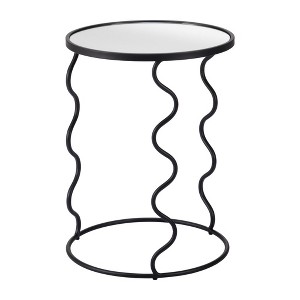 HomeRoots 24" Black Mirrored Glass and Steel Round Abstract End Table - 1 of 4