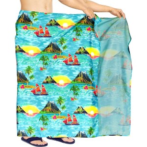 HAPPY BAY Men's Swim Bath Trunk Swimsuit Regular Surfing Swimwear Summer Sarong Long Pareo Beach Wrap for Men One Size Green, Tree - 1 of 4
