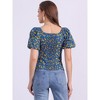 Allegra K Women's Puff Sleeve Square Neck Peasant Floral Blouse - 4 of 4