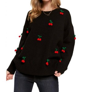 Women's Shirley Temple Cherry Pom Sweater - And The Why - 1 of 3