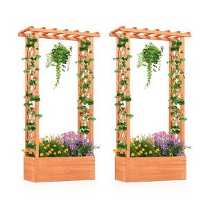 Tangkula 2 PCS Raised Garden Bed Planter Box w/ Side & Top Trellis for Vine Climbing Plants - 1 of 4