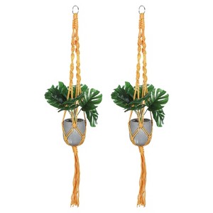 Unique Bargains Macrame Indoor Sturdy Wood Hanging Plant Shelf 2 Pcs - 1 of 4