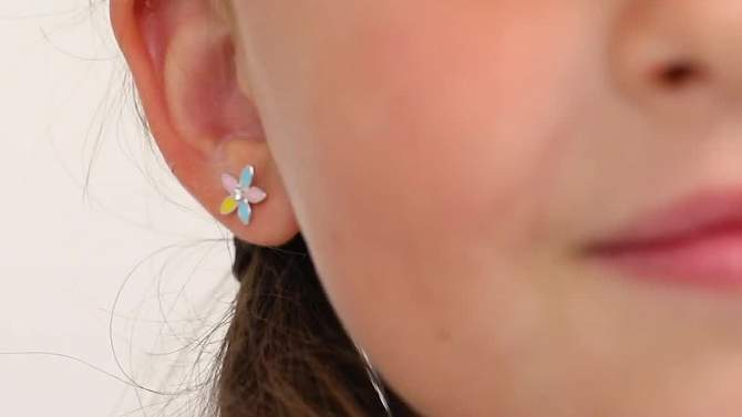 Girls' Fun Multicolor Summer Flower Standard Sterling Silver Earrings - In Season Jewelry, 2 of 7, play video