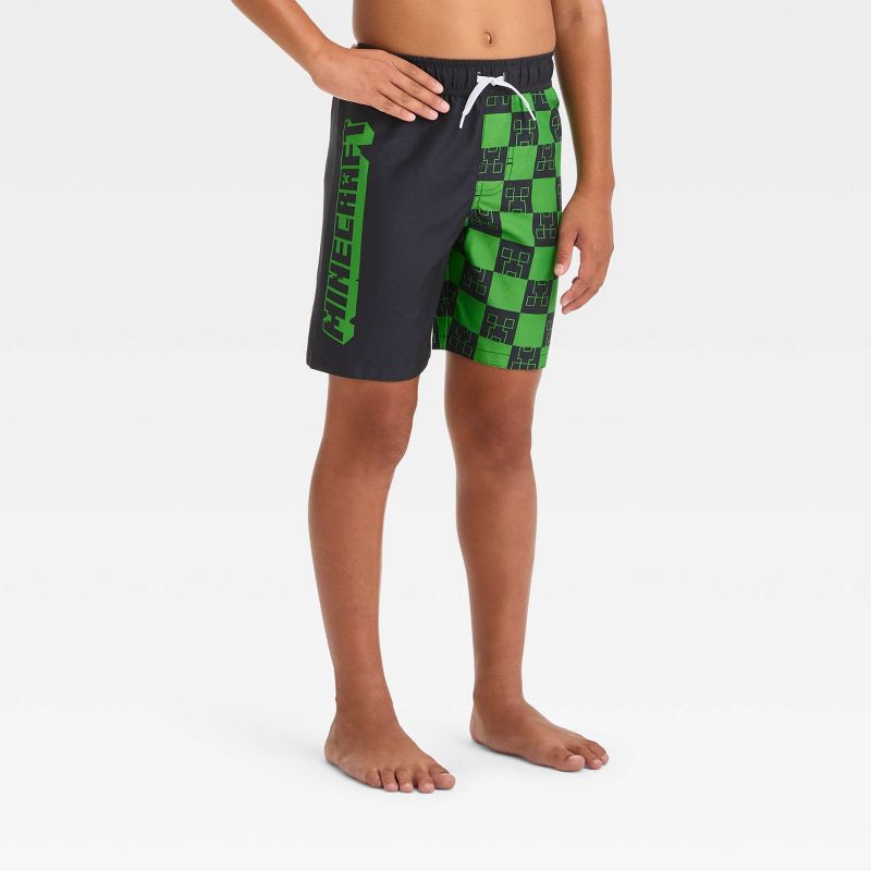 Boys&#39; Minecraft Fictitious Character Swim Shorts - Green, 1 of 4