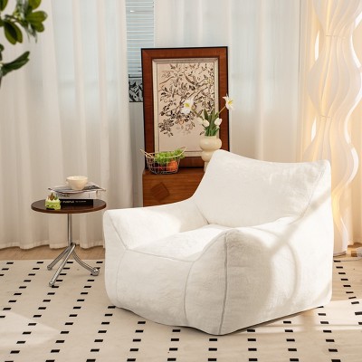 CAVINAS Faux Fur Fabric Bean Bag Chair with Back Support,Fluffy Lazy Sofa Chair with High Density Shredded Foam,Lounge Chair for Living Room