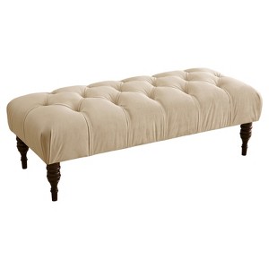 Edwardian Upholstered Tufted Bench - Buckwheat Velvet - Skyline Furniture , Brown