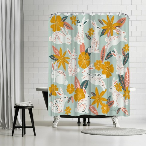 Americanflat 71 x 74 Shower Curtain, Marigold Blush Bunnies And Blooms by  Cat Coquillette