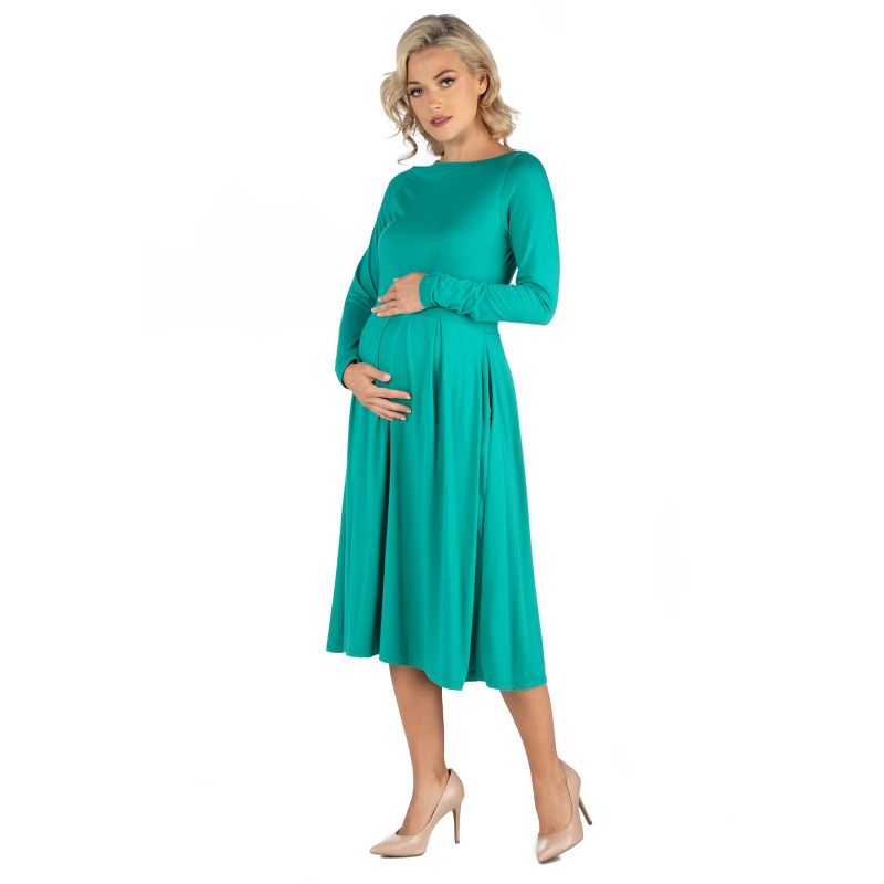 24seven Comfort Apparel Maternity Fit N Flare Pocket Dress, 2 of 5