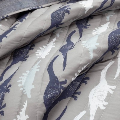 Navy and Gray Dinosaur Reversible Twin Microfiber Quilt Set